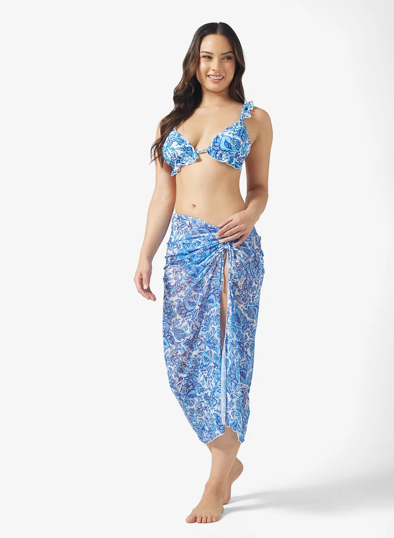 جينجر 3Pc Floral Bikini Set & Wrap Skirt