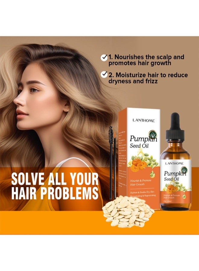 Lanthome Pumpkin Seed Oil for Hair - Pumpkin Seed Oil - 100% Pure Pumpkin Seed Oil Cold Pressed for Skin, Face, Hair Care, Eyebrow and Eyelash - Repairing Dry, Damaged Hair - 60ml - Image 2