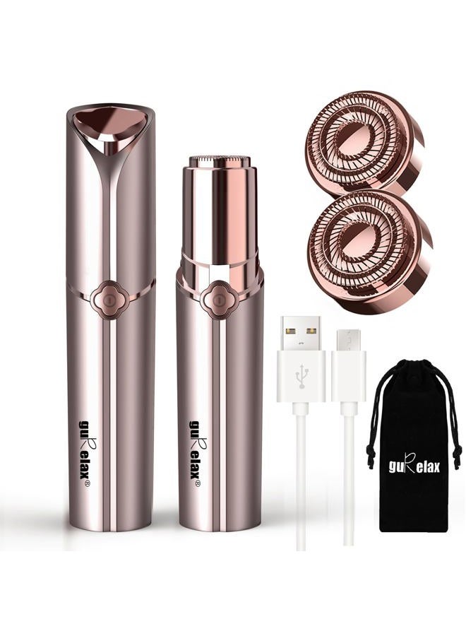 gurelax إزالة شعر الوجه للنساء، جهاز إزالة شعر الوجه الكهربائي بدون ألم، جهاز إزالة الشعر القابل لإعادة الشحن للوجه، الشفاه، الذقن مع 2 رؤوس بديلة، ذهب وردي - Image 1