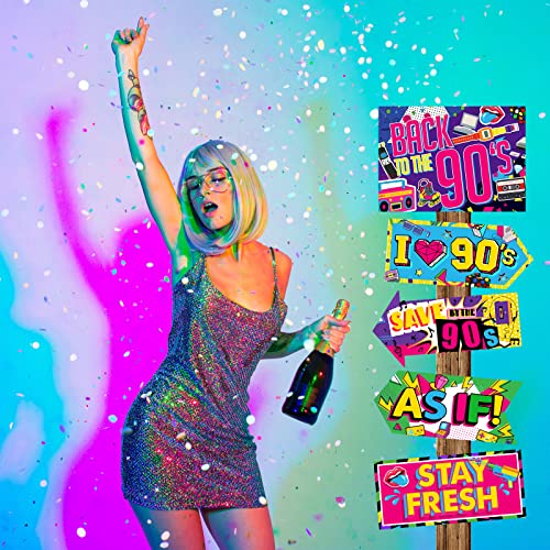 Chinco 20 Pieces 90s Party Sign 90s Posters Funny Photo Booth Props Arrow Memorabilia Colorful Party Decorations Throwback Phrase Cutouts Wall Decor for classic Themed Supplies, 10 Styles - Image 5