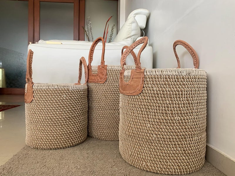 India Craft Art Handcrafted Natural Jute Beige/Brown Bohemian Laundry Multipurpose Toys/Books/Clothes/Utility Sturdy Spacious Storage Basket Medium Size- 13 X 13 X 14 Inches  - Image 2