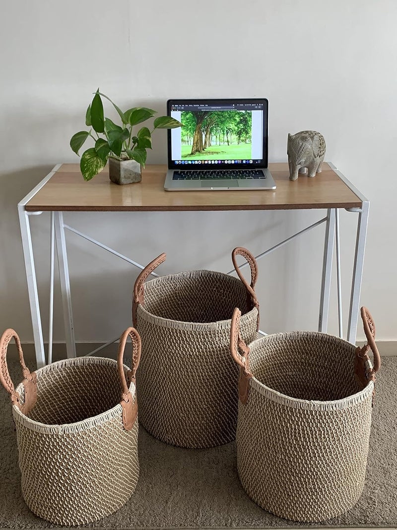 India Craft Art Handcrafted Natural Jute Beige/Brown Bohemian Laundry Multipurpose Toys/Books/Clothes/Utility Sturdy Spacious Storage Basket Medium Size- 13 X 13 X 14 Inches  - Image 4