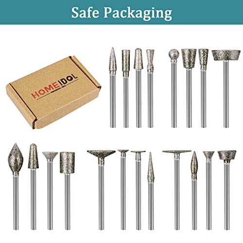 HOMEIDOL Stone Carving Set Diamond Burr Bits Compatible with Dremel, 20PCS Polishing Kits Rotary Tools Accessories with 1/8’ Shank for Carving, Engraving, Grinding, Stone, Rocks, Jewelry, Glass, Ceramics - Image 4