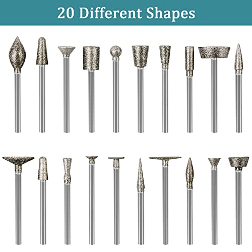 HOMEIDOL Stone Carving Set Diamond Burr Bits Compatible with Dremel, 20PCS Polishing Kits Rotary Tools Accessories with 1/8’ Shank for Carving, Engraving, Grinding, Stone, Rocks, Jewelry, Glass, Ceramics - Image 2