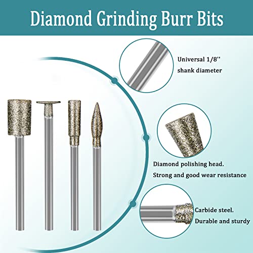HOMEIDOL Stone Carving Set Diamond Burr Bits Compatible with Dremel, 20PCS Polishing Kits Rotary Tools Accessories with 1/8’ Shank for Carving, Engraving, Grinding, Stone, Rocks, Jewelry, Glass, Ceramics - Image 3