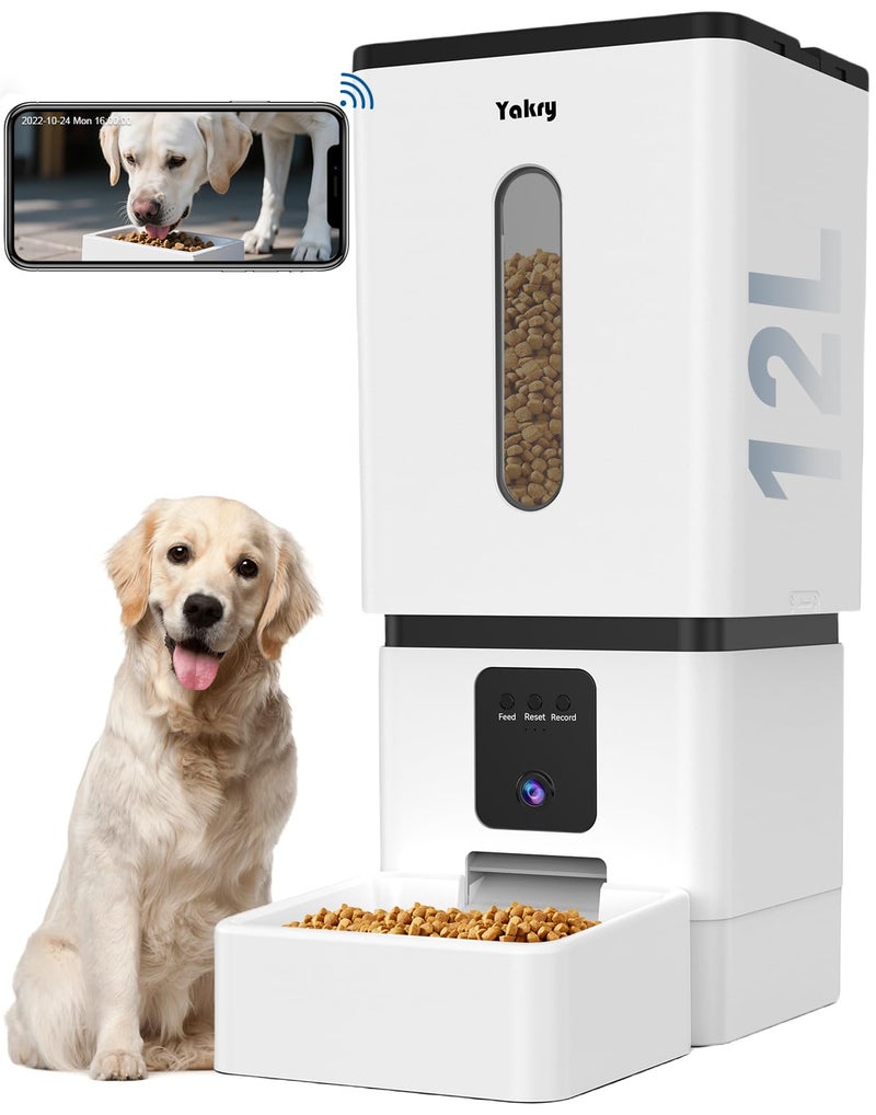 Yakry Automatic Dog Feeder Large Breed with Camera - 12L/50 Cups 5G WiFi App Control Dog Food Dispenser, Easy Setup, HD 1080P Video with Night Vision by Yakry - Image 1