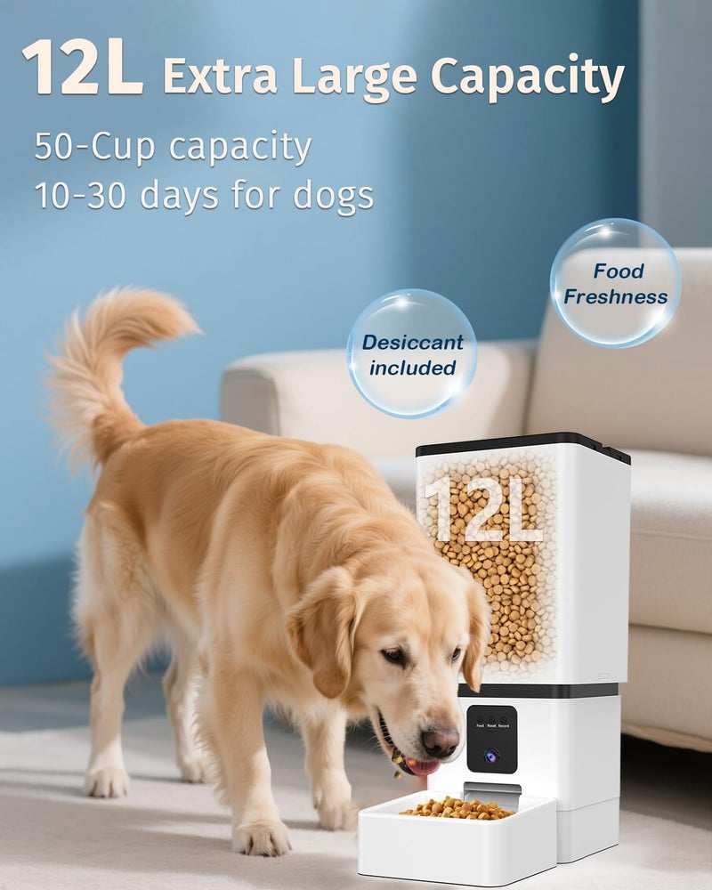 Yakry Automatic Dog Feeder Large Breed with Camera - 12L/50 Cups 5G WiFi App Control Dog Food Dispenser, Easy Setup, HD 1080P Video with Night Vision by Yakry - Image 2