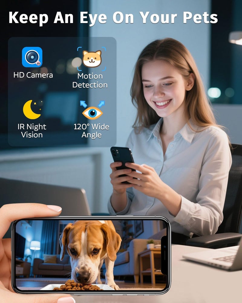 Yakry Automatic Dog Feeder Large Breed with Camera - 12L/50 Cups 5G WiFi App Control Dog Food Dispenser, Easy Setup, HD 1080P Video with Night Vision by Yakry - Image 4