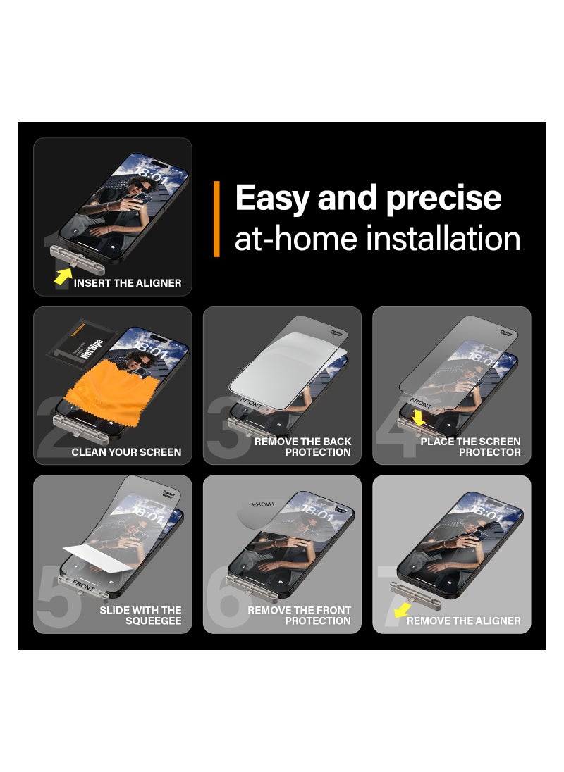 واقي شاشة PanzerGlass™ صديق للبيئة لهاتف Apple iPhone 15 Pro Max - حماية وإطالة وإحداث فرق - مع أداة تثبيت لسهولة التركيب