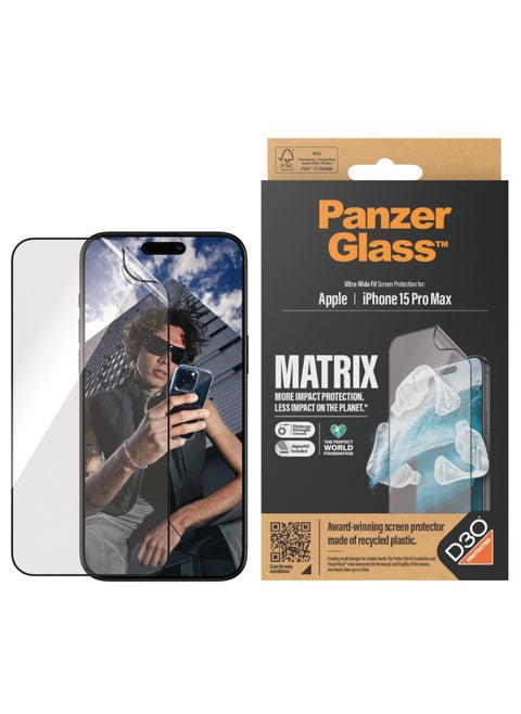 واقي شاشة PanzerGlass™ صديق للبيئة لهاتف Apple iPhone 15 Pro Max - حماية وإطالة وإحداث فرق - مع أداة تثبيت لسهولة التركيب