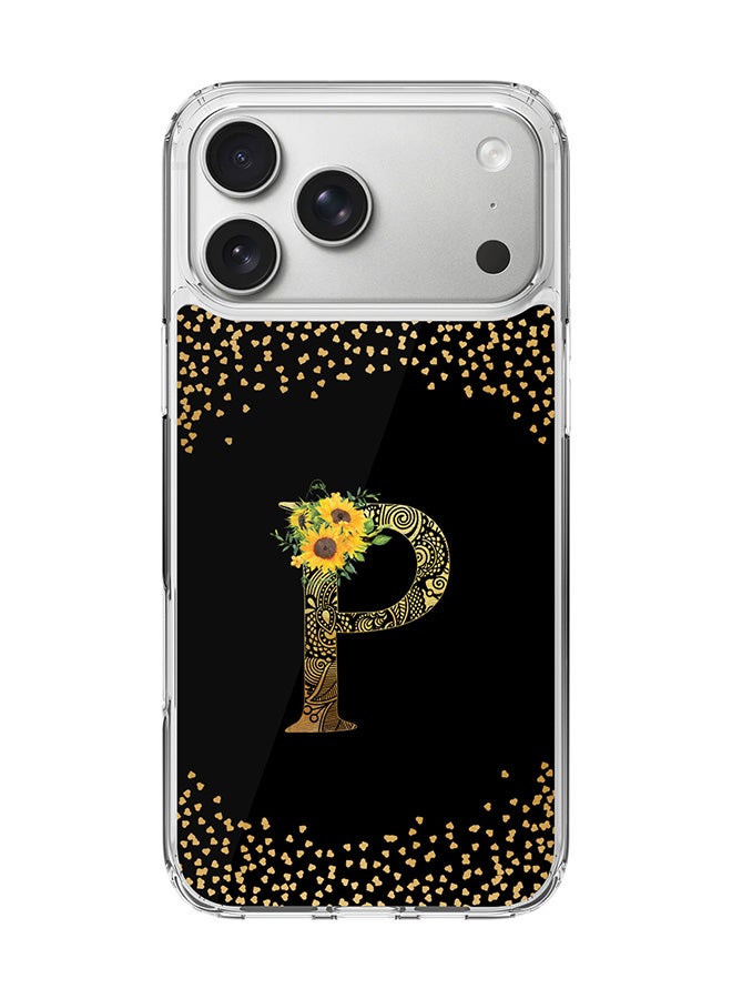 Stylizedd Classic Clear MagSafe Case for iPhone 17 Pro Max , Hybrid Soft Case Flexible Edges Anti Drop TPU PC Gel Thin Transparent Cover [ Designed for iPhone 17 Pro Max ] - Custom Monogram Initial Letter Floral Pattern Alphabet - P ( Black )