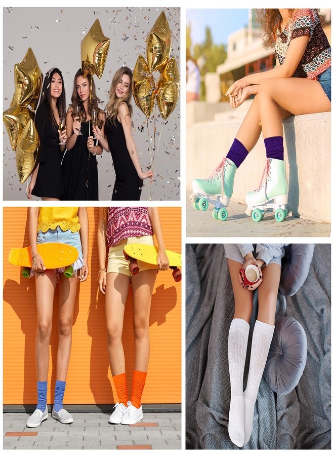 Violet Mist Slouch Socks for Women Girls Slouchy Scrunch Knee High Tube Extra Long Stacked Colorful Cotton Soft 80s 90s Boot Socks Solid Light Blue - Image 5