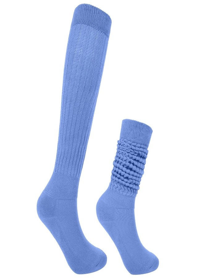 Violet Mist Slouch Socks for Women Girls Slouchy Scrunch Knee High Tube Extra Long Stacked Colorful Cotton Soft 80s 90s Boot Socks Solid Light Blue - Image 1