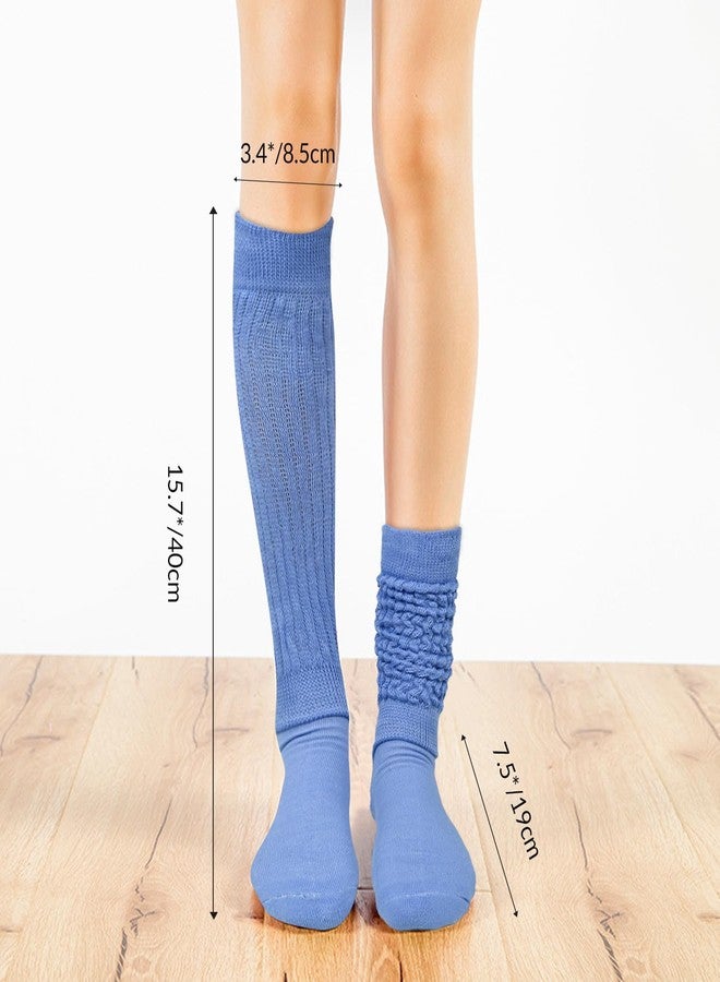 Violet Mist Slouch Socks for Women Girls Slouchy Scrunch Knee High Tube Extra Long Stacked Colorful Cotton Soft 80s 90s Boot Socks Solid Light Blue - Image 3