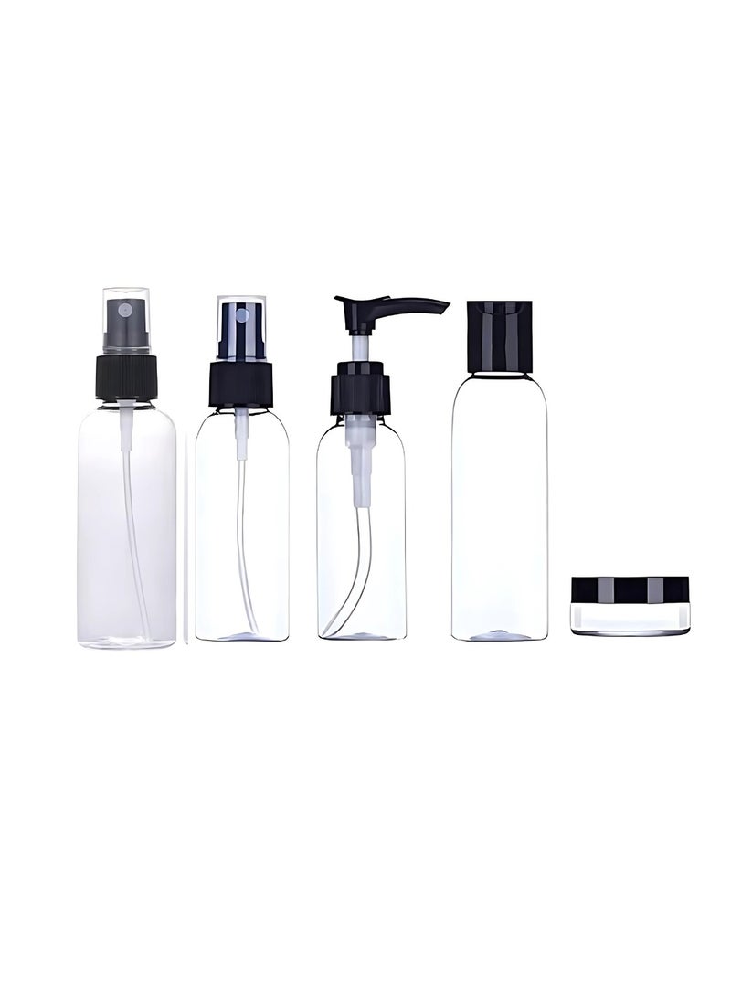5-piece black travel and cosmetic bottle set. - Image 1
