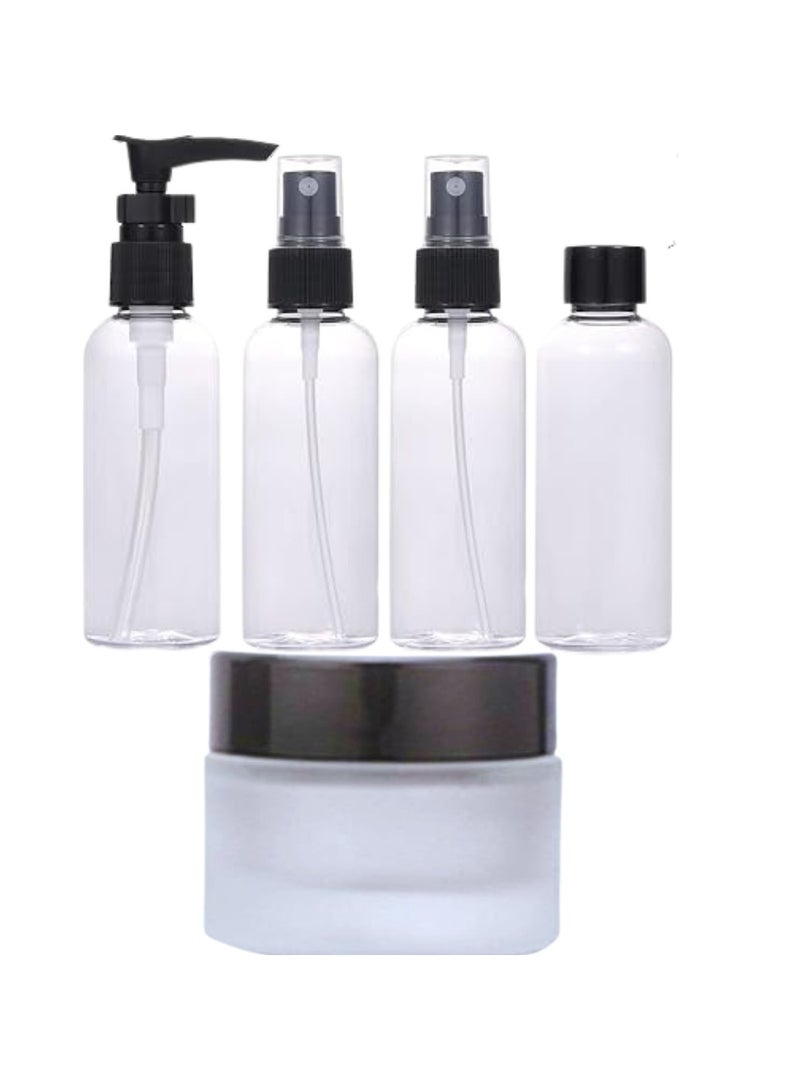 5-piece black travel and cosmetic bottle set. - Image 2