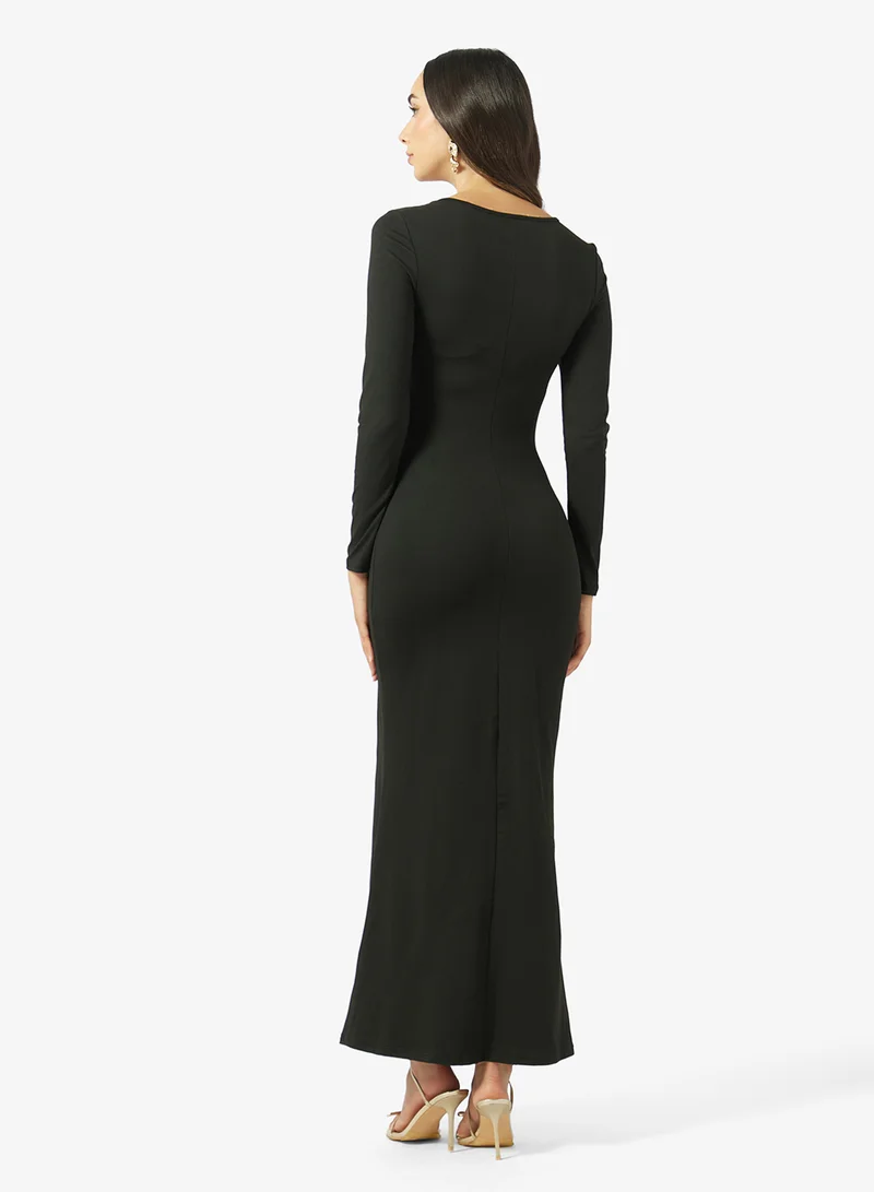 Ginger Plunge Neck Bodycon Dress with Golden Accent