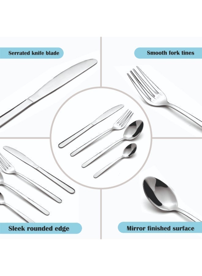 Noon East 16 Piece Flatware Cutlery Set, Stainless Steel Silverware Set for Home/Office/Party, Knife Fork Spoon Eating Utensils Set Service for 4, Mirror Polish & Dishwasher Safe CDM8003 - Image 4