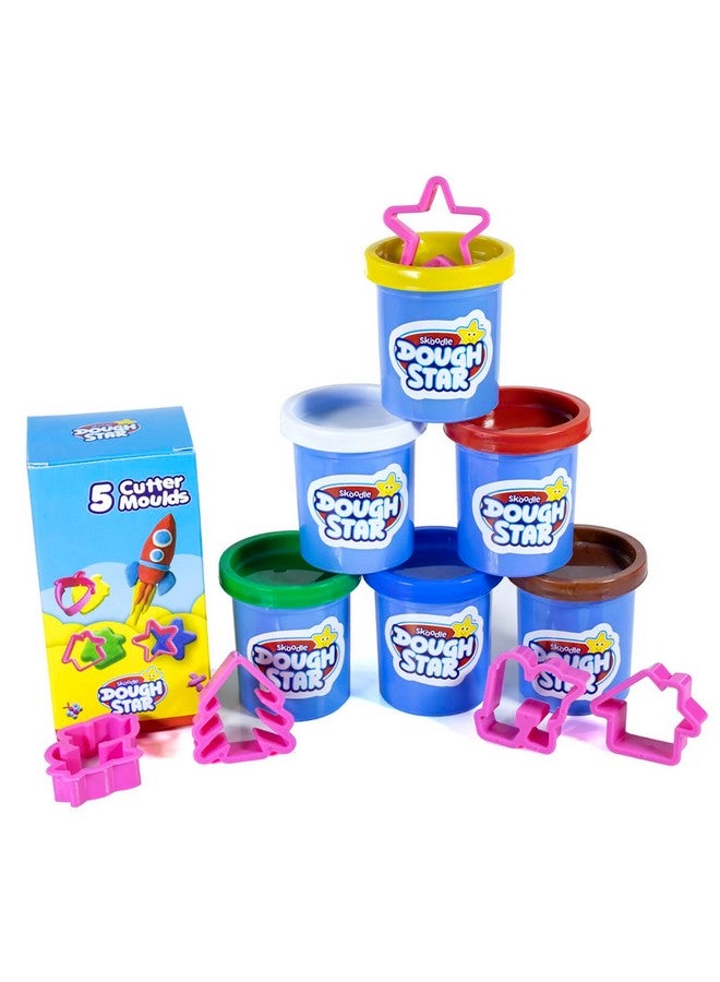 SKOODLE Dough Star Classic Gala Pack, 5 Cutter Moulds & 6 Multicolor of Non-Toxic Modelling Clay Dough for Kids, Creative Art & Craft Gift for Children 3 Years and Up - Image 2