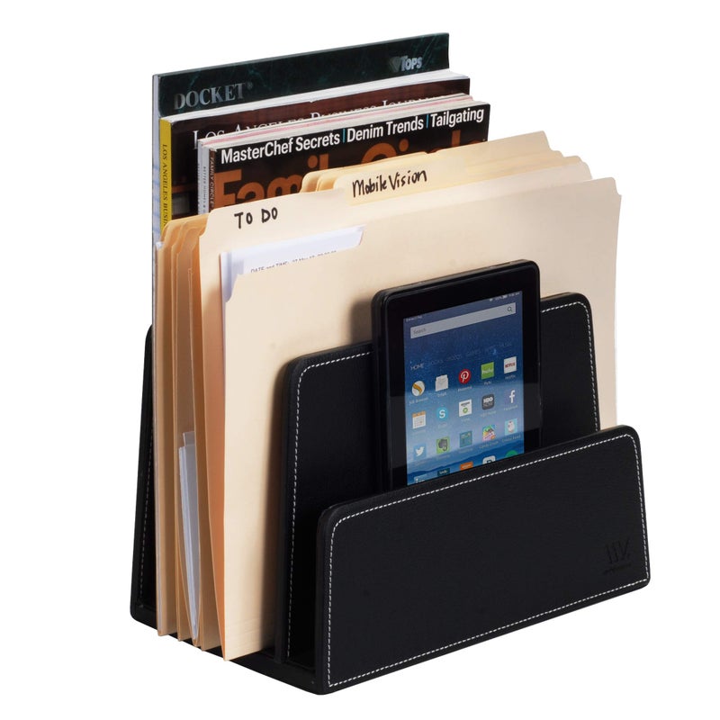 MobileVision منظم ملفات مكتبي أسود من موبايل فيجن مع صينية ورق، 5 فواصل - Image 3