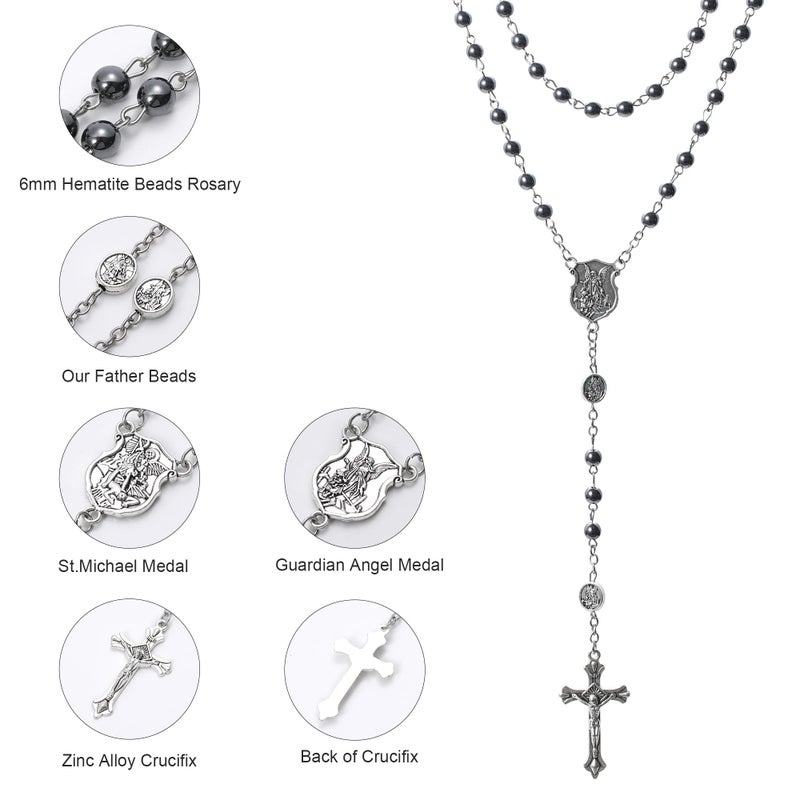 SZQCZB Catholic Rosary for Men with Case and 18PCS Payer Cards, Hematite Stone Beads and St Michael the Archangel Medal, First Communion Gifts for Boy - Faith Jewelry for Prayer & Spiritual Gifts - Image 3