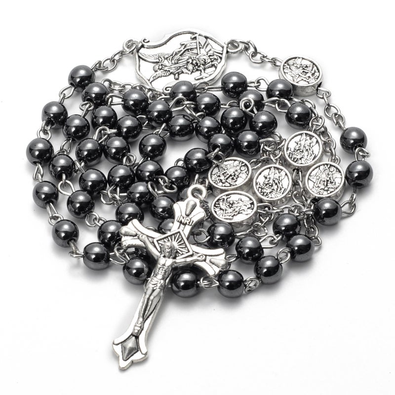 SZQCZB Catholic Rosary for Men with Case and 18PCS Payer Cards, Hematite Stone Beads and St Michael the Archangel Medal, First Communion Gifts for Boy - Faith Jewelry for Prayer & Spiritual Gifts - Image 2