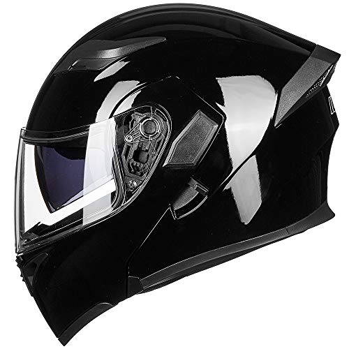 ILM Motorcycle Dual Visor Flip up Modular Full Face Helmet DOT LED Light Model 902L (XL, Gloss Black - LED) - Image 4