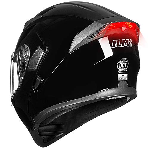 ILM Motorcycle Dual Visor Flip up Modular Full Face Helmet DOT LED Light Model 902L (XL, Gloss Black - LED) - Image 1