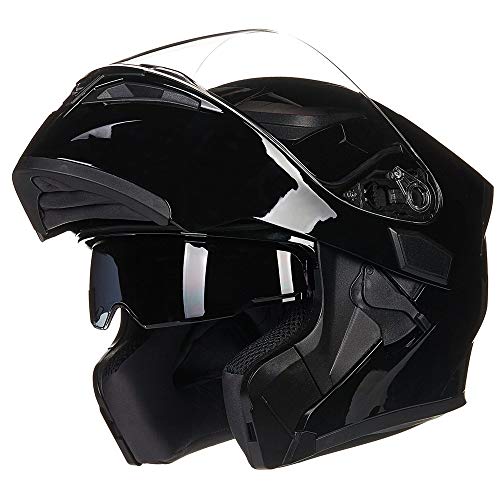 ILM Motorcycle Dual Visor Flip up Modular Full Face Helmet DOT LED Light Model 902L (XL, Gloss Black - LED) - Image 2