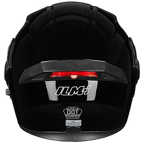 ILM Motorcycle Dual Visor Flip up Modular Full Face Helmet DOT LED Light Model 902L (XL, Gloss Black - LED) - Image 5
