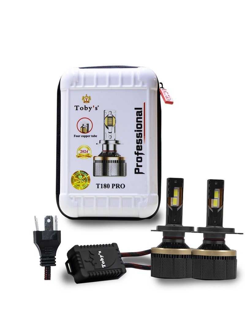 Toby's Toby’s T180 Pro H4 2 Pieces 180W Original Tested LED Headlight Bulb Assembly 18000 Lumens 360W/SET Power Xtreme Bright With Color Temperature 6500K  - Image 1