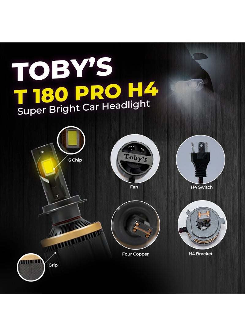 Toby's Toby’s T180 Pro H4 2 Pieces 180W Original Tested LED Headlight Bulb Assembly 18000 Lumens 360W/SET Power Xtreme Bright With Color Temperature 6500K  - Image 3