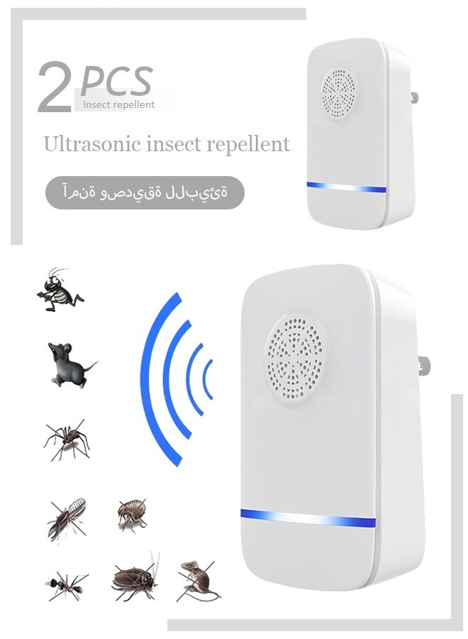 2Pcs Ultrasonic Pest Repeller Powerful Mouse Repellent Mosquito Repellent Plug In Pest Control Ideal For Mice Rats Mosquitoes Cockroach Moths Ants - Image 1