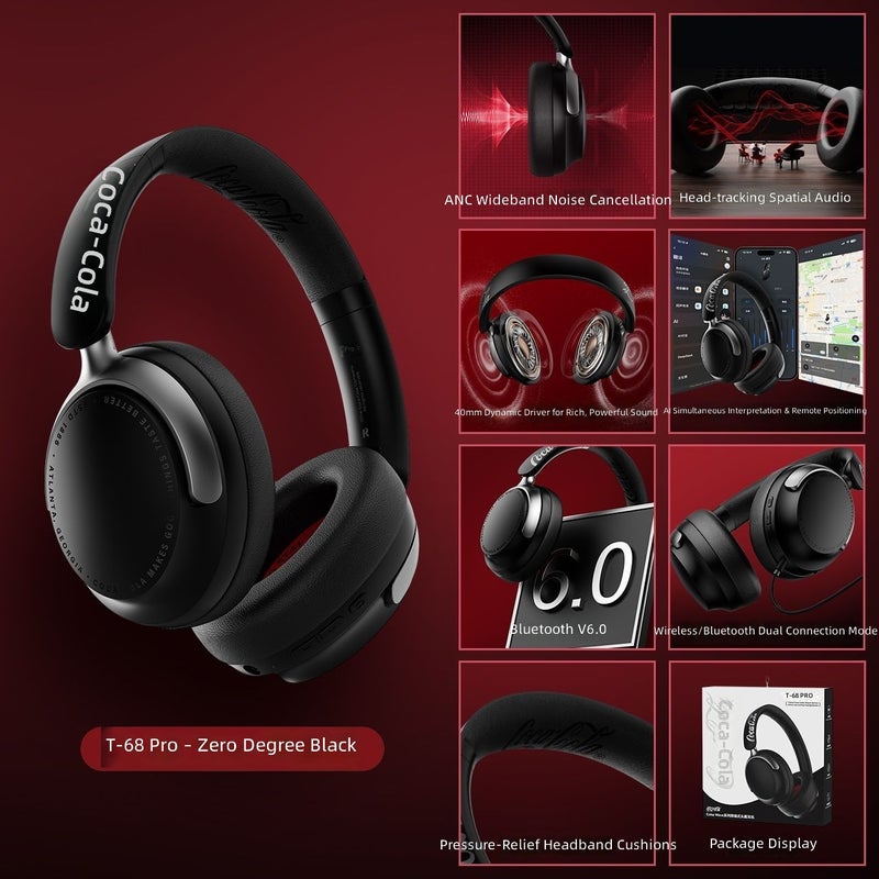 Coca-Cola T-68 Bluetooth Headset with ANC Active Noise Cancellation - Ideal Gift for Students - Image 1