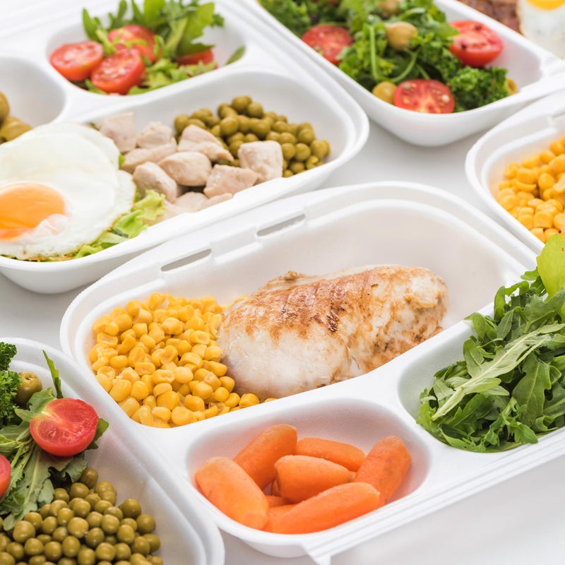 Freshware Compostable Clamshell Food Containers [8x8"] 3-Compartment 50-Pack, Disposable Containers, Biodegradable Sugarcane to Go Boxes - Paper Food Containers - Microwave & Freezer Safe, Stackable - Image 2