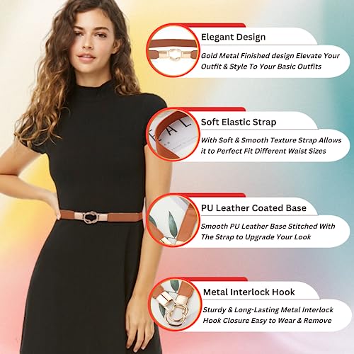 REDHORNS Elastic Fabric Waist Belt for Women Dresses Elegant Design Stretchy Slim Ladies Belt for Saree Girls Jeans - Free Size (LD37BR_Brown) - Image 2