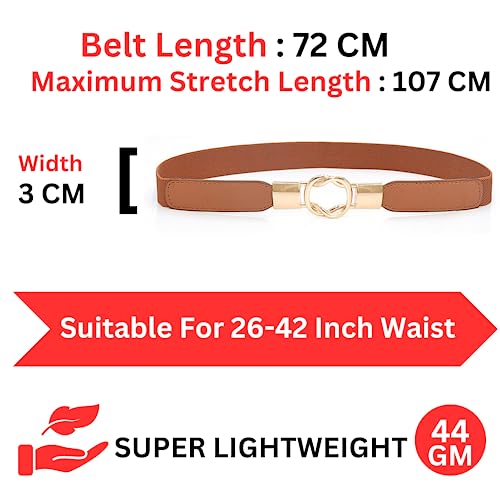 REDHORNS Elastic Fabric Waist Belt for Women Dresses Elegant Design Stretchy Slim Ladies Belt for Saree Girls Jeans - Free Size (LD37BR_Brown) - Image 3