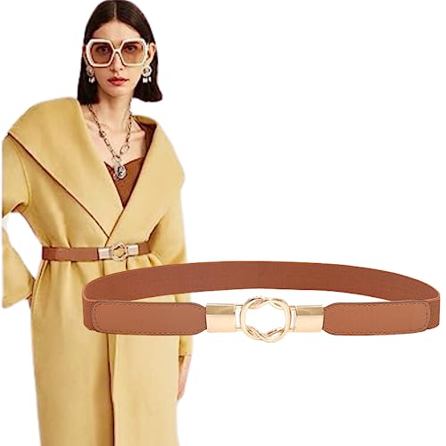 REDHORNS Elastic Fabric Waist Belt for Women Dresses Elegant Design Stretchy Slim Ladies Belt for Saree Girls Jeans - Free Size (LD37BR_Brown) - Image 4