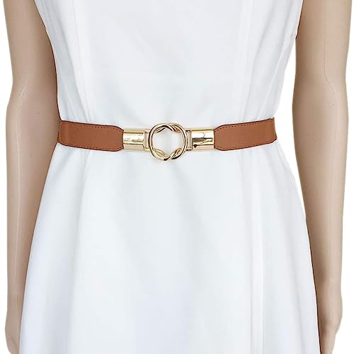 REDHORNS Elastic Fabric Waist Belt for Women Dresses Elegant Design Stretchy Slim Ladies Belt for Saree Girls Jeans - Free Size (LD37BR_Brown) - Image 5
