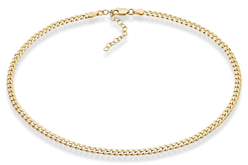 Miabella 925 Sterling Silver, 18K Gold Plated Figaro, Beaded Singapore, Sparkle, Cuban Link Chain, Choker Necklace for Women Made in Italy (SI, Cuban 3.5mm, Length 13 Inches)