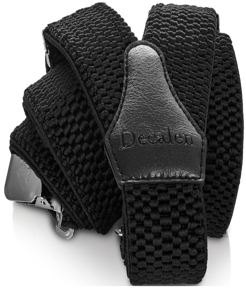 Decalen Mens Suspenders with Very Strong Clips Heavy Duty One Size Fits All Big and Tall Wide Adjustable and Elastic Braces Y Back Shape (Black) - Image 1