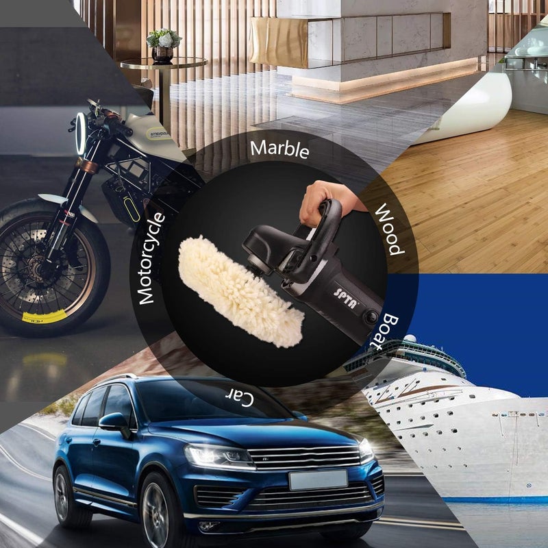 SPTA Wool Polishing Pads, 8"(200mm) 100% Natural Wool Buffing Pad with Hook & Loop Backing 4pcs Set Come with 5/8-11 Thread Backing Plate for Car Polishing, Buffing and Cutting - Image 4