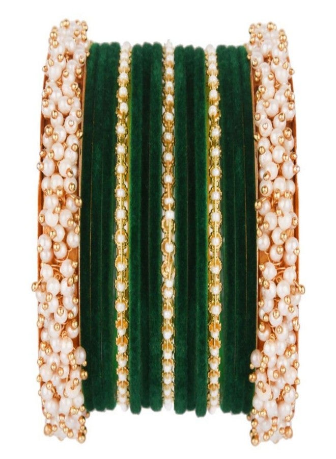 Efulgenz Velvet Bangles For Women Indian Jewelry Faux Pearl Bangles Bracelet Velvet Bangles Wedding Bridal Indian Jewelry Sets For Women - Image 1