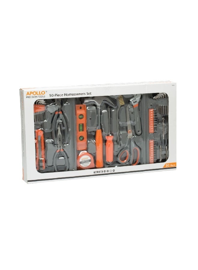 Apollo 50-Piece Household Tool Set Grey and Orange  6.35 x 52.07 x 30.48 cm SAC1501 - Image 2
