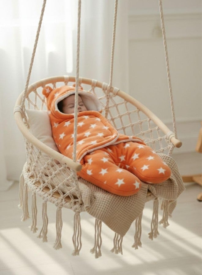 NAMAN Newborn Plush Swaddle, Hodded Blanket, Sleeping Bag, Warm and Soft Swaddle Wrap for Baby boy and Baby Girl-Orange_Star - Image 4