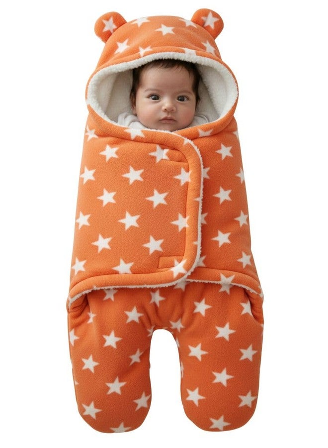 NAMAN Newborn Plush Swaddle, Hodded Blanket, Sleeping Bag, Warm and Soft Swaddle Wrap for Baby boy and Baby Girl-Orange_Star - Image 1