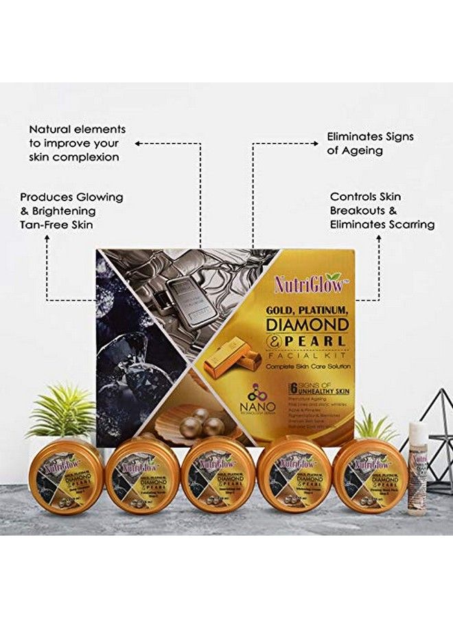 NUTRIGLOW مجموعة الوجه الذهبية والبلاتينية الماسية واللؤلؤية (250 جم + 10 مل) ومبيض (43 جم) عناية كاملة بالبشرة لجميع أنواع البشرة، تنظيف فوري للبشرة المتوهجة، عبوة من قطعتين - Image 3