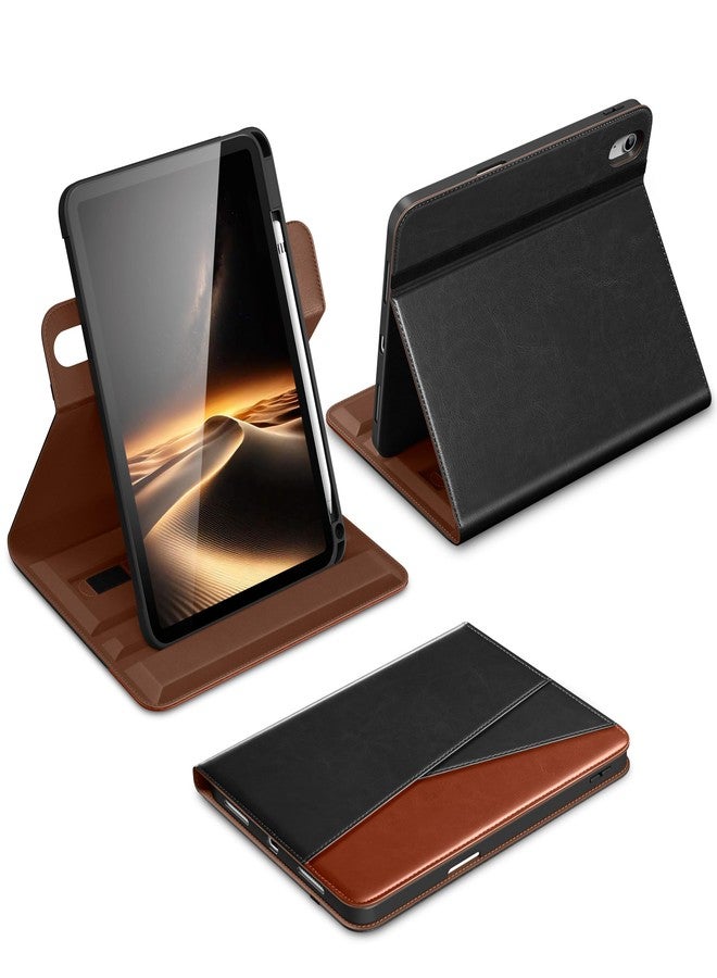 DTTO for iPad A16 Case, iPad 11th / 10th Generation Case (2025/2022), 360 Degree Rotating Premium Leather Folio Stand Cover with Pencil Holder, Black Brown - Image 1