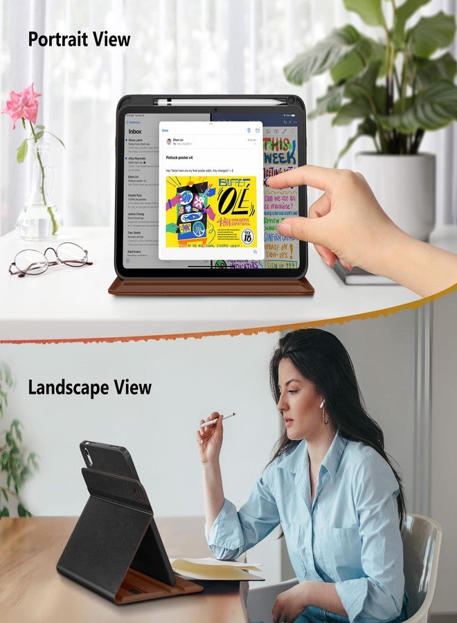 DTTO for iPad A16 Case, iPad 11th / 10th Generation Case (2025/2022), 360 Degree Rotating Premium Leather Folio Stand Cover with Pencil Holder, Black Brown - Image 3