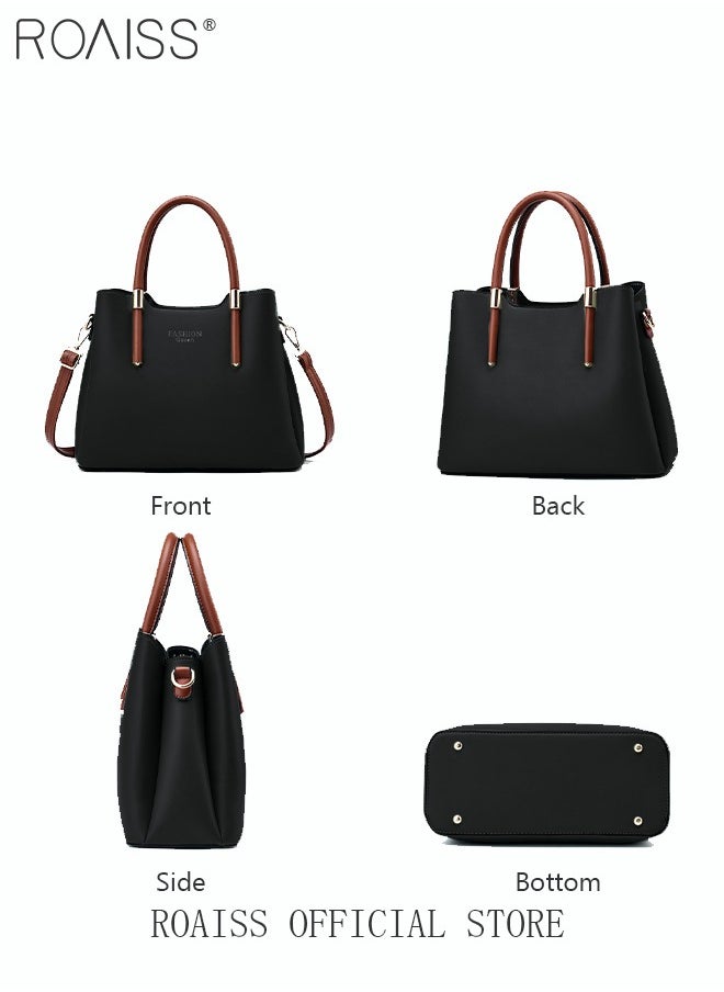roaiss - Women's Retro Elegant Handbag Advanced Leather Bucket Shoulder Bag Ladies Unique Chic All-Match Large Capacity Crossbody Bag Black for Mother/Wife/Girl Friend Gift - Image 1
